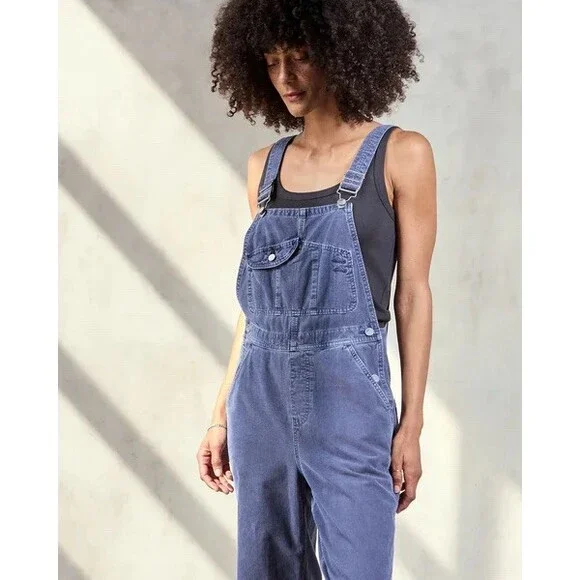 Outerknown Voyage Corduroy Overalls Womens Cornflower Blue Adjustable Straps - Picture 3 of 10